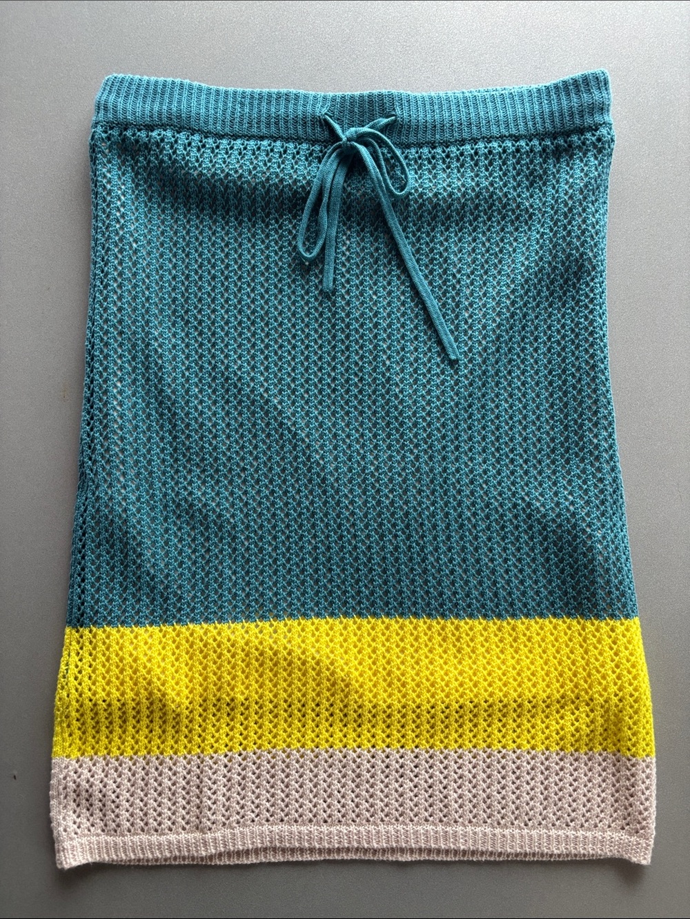 Women's Teal Knit Drawstring Skirt with Yellow & Cream Stripes